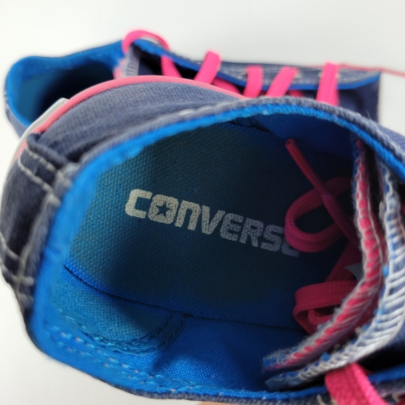Converse All Star Double Tongue Low Top Shoes Blue Hot Pink Size Womens 6 - Picture 6 of 14